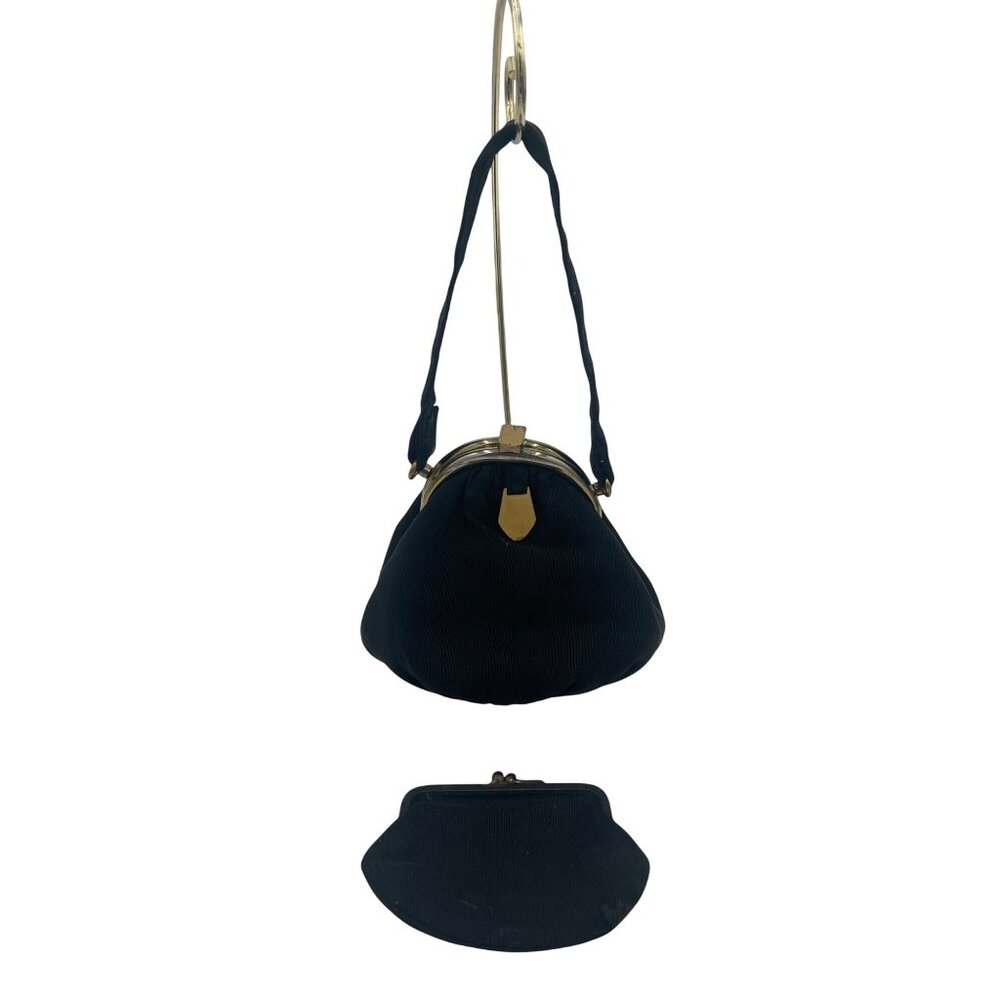 Vintage Black Satin Purse Coin Pouch & Gold-Tone Clasp Theater Props